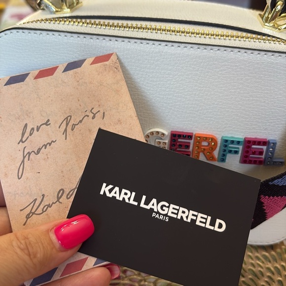 NWT Karl Lagerfeld Simone Lunchbox Double zip Crossbody Bag pebble white leather - Picture 17 of 17